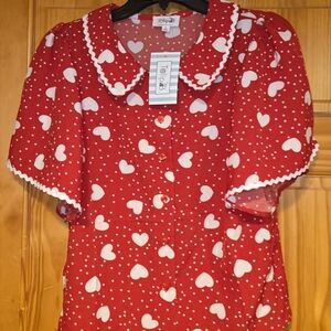 Tulip B Red Heart Print Blouse